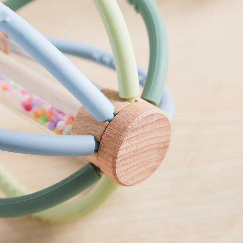 Baby Rattle Silicone Teether Wooden Newborn Sensory Toys - Tophatter Daily Deals