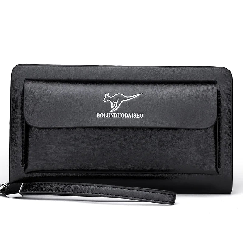 Men Leather Clutch Bag Double Zipper Business (Black) Apparel & Accessories > Handbags, Wallet's & Cases > Clutch Bags - Tophatter Daily Deals