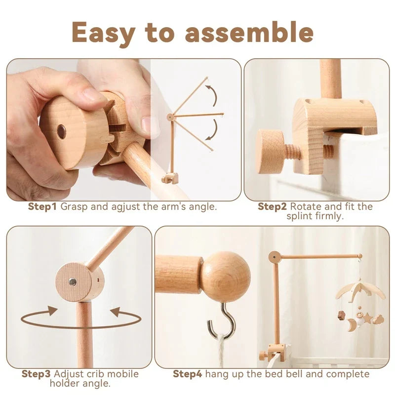 Wooden Crib Mobile Bracket Newborn Sensory Toys Soothing - Tophatter Daily Deals