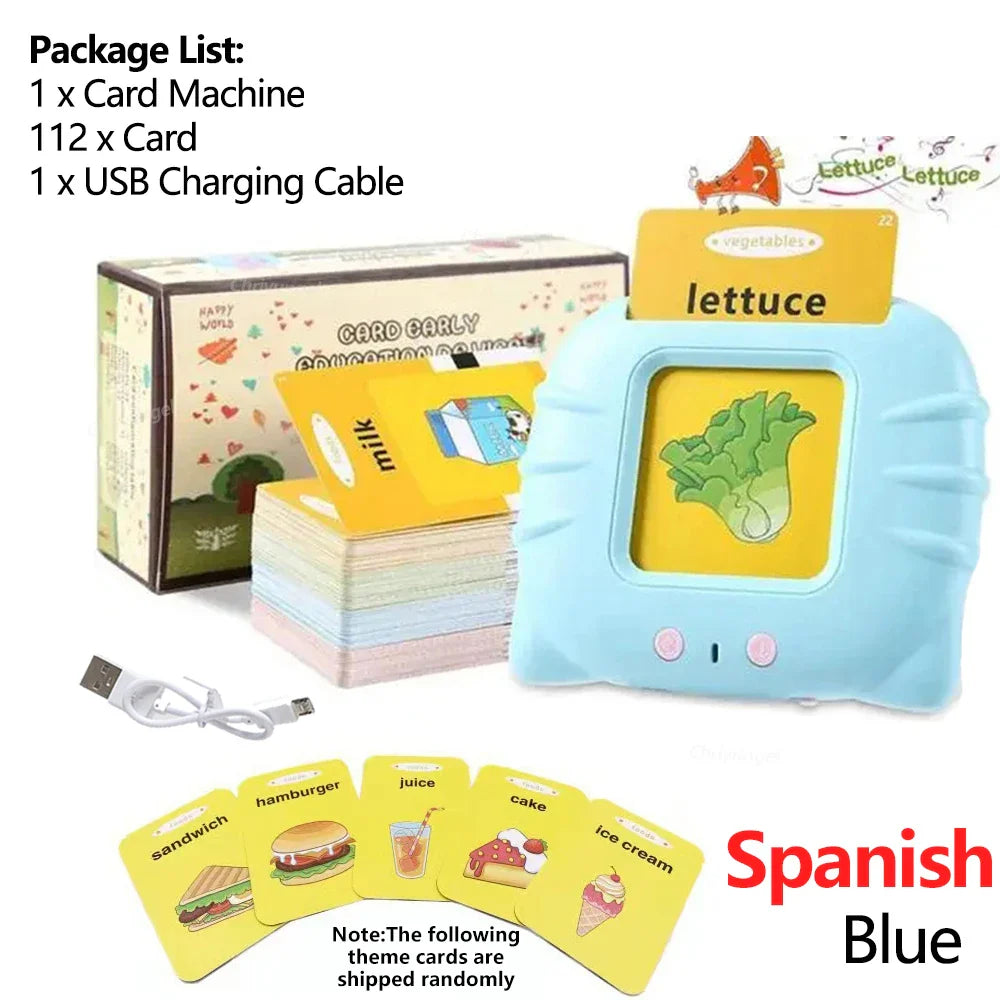 Interactive Educational Toy Flash Card Learning Machine for 2-6 Year Olds, Screen-Free Learning with Audio Function Spanish Blue Educational Toys - Tophatter Daily Deals