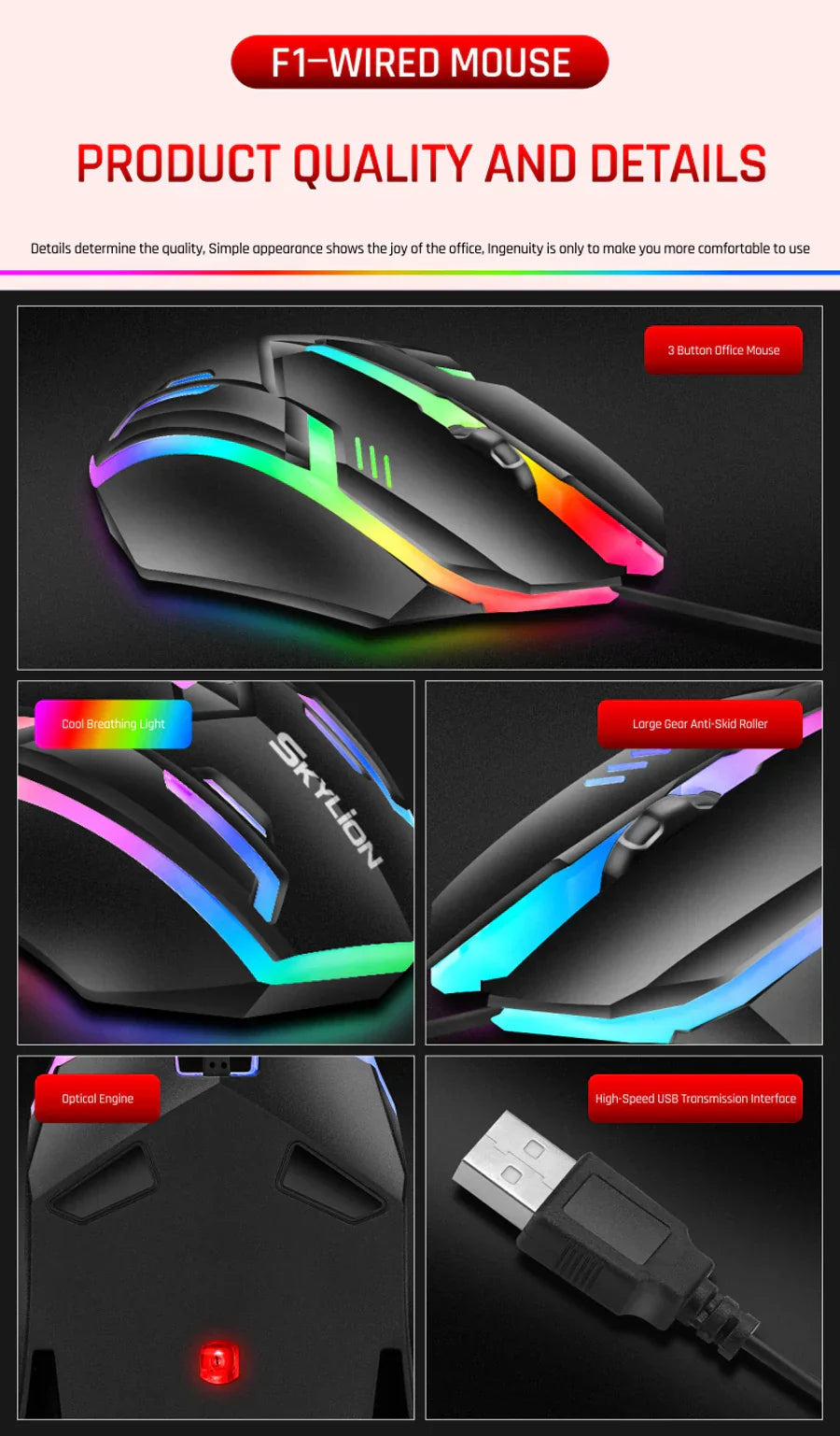 Wired RGB Gaming Mouse 3 Button USB Precision Office - Tophatter Daily Deals