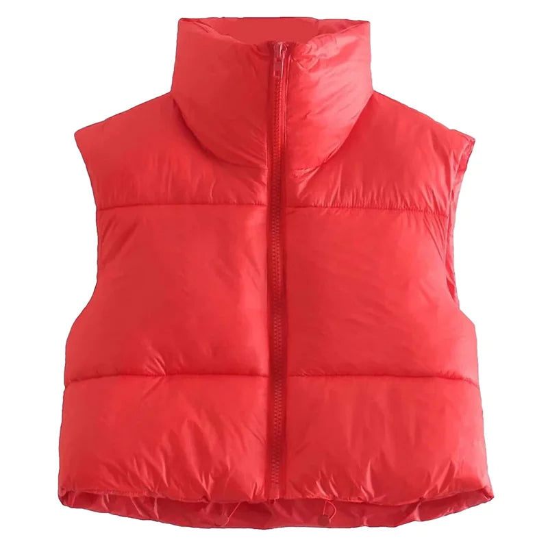 Warm Women’s Puffer Vest - Cropped Boxy, Polyester, Winter Red - Tophatter Daily Deals