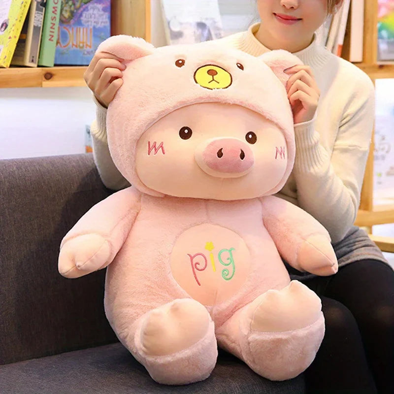 Pig Bear Hat Plush Toy Pink 30cm Animals - Tophatter Daily Deals
