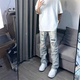 Oversized Relaxed Mens Jeans - Ripped Straight Leg Denim - Tophatter Daily Deals