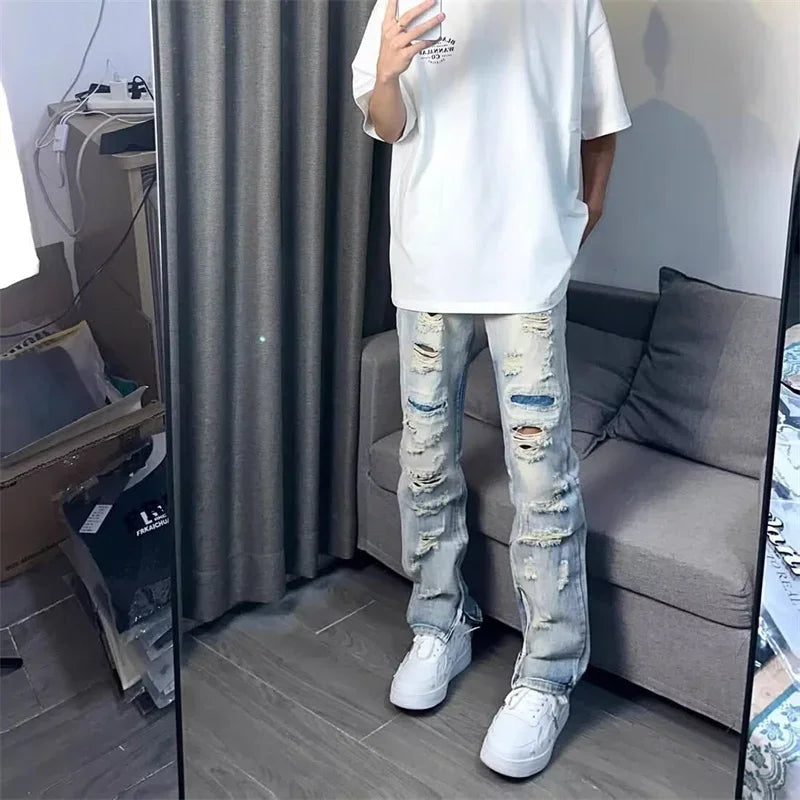 Oversized Relaxed Mens Jeans - Ripped Straight Leg Denim - Tophatter Daily Deals