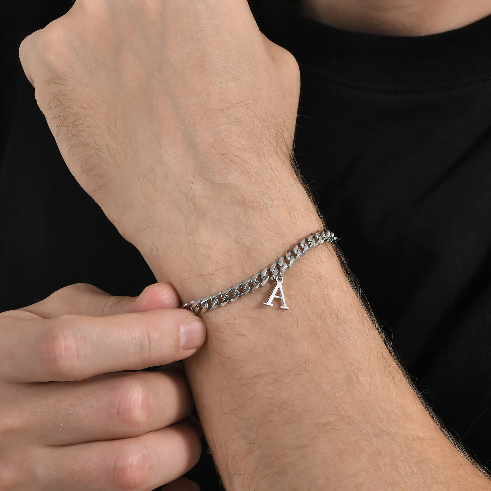 Initials Cuban Link Bracelet Stainless Steel Adjustable - Tophatter Daily Deals