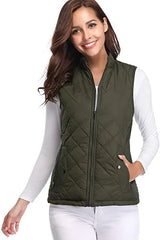 Lightweight Women Quilted Vest - Stand Collar Cotton Winter Army Green - Tophatter Daily Deals