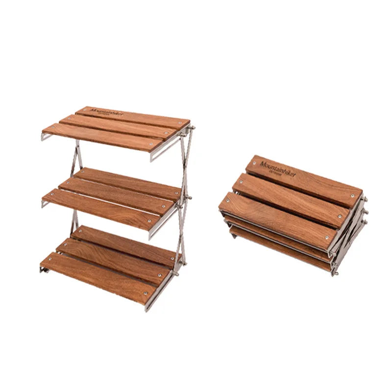 Portable 3-Tier Camping Rack Foldable Brown Camp Furniture - Tophatter Daily Deals