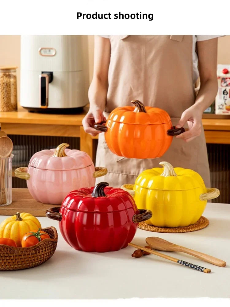 Pumpkin Soup Pot 1.4L Ceramic Bowl With Lid Halloween - Tophatter Daily Deals