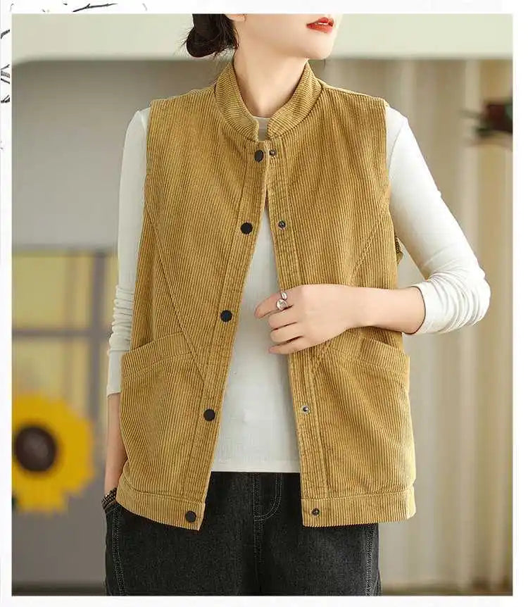 Soft Women's Corduroy Vest - Relaxed Sleeveless, Velvet - Tophatter Daily Deals