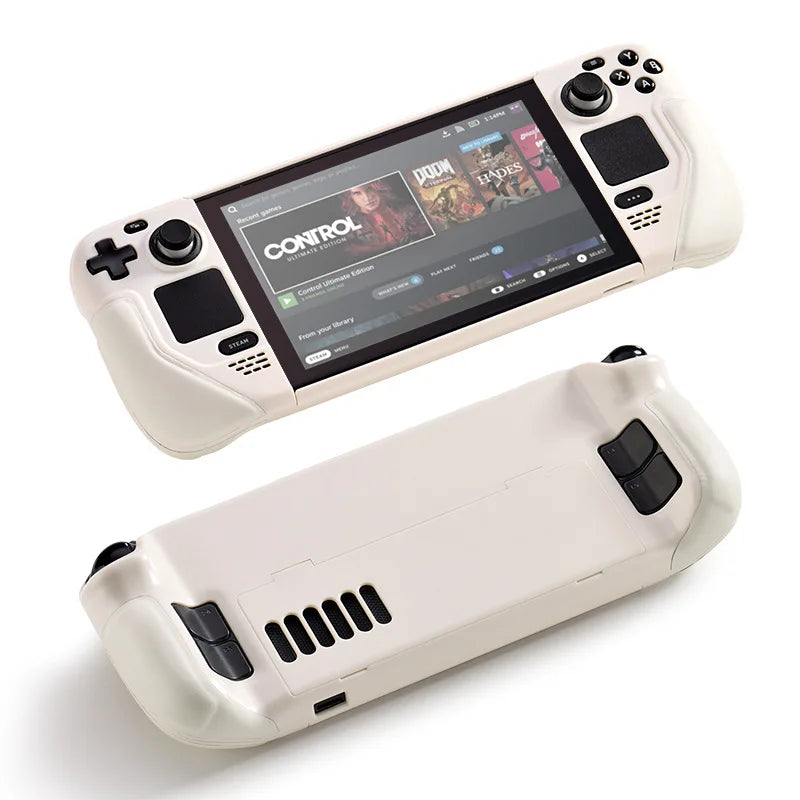 Steam Deck Case Cowhide Wrap Leather Grip Hard Shell Stand White - Tophatter Daily Deals