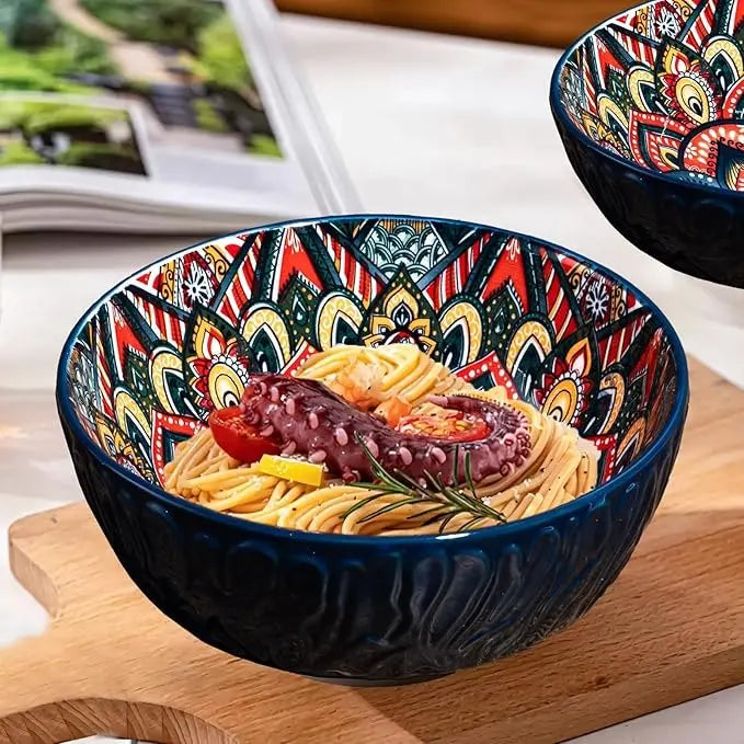Bohemian Ceramic Bowls Set Floral Serving Bowls Versatile - Tophatter Daily Deals