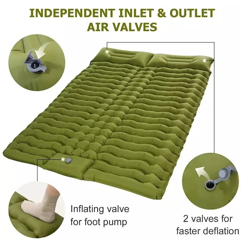 Double Self-Inflating Sleeping Pad Pillows Green Camping & Hiking - Tophatter Daily Deals