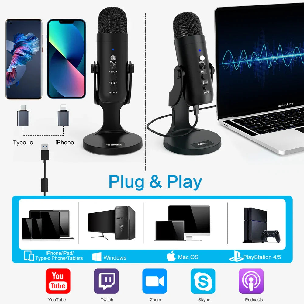 USB Condenser Microphone Desktop Mic For Streaming Podcast - Tophatter Daily Deals