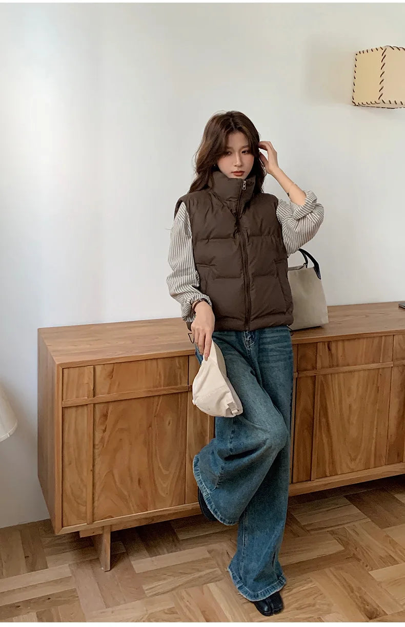 Lightweight Women's Down Vest - Cropped Boxy, Duck Fill - Tophatter Daily Deals