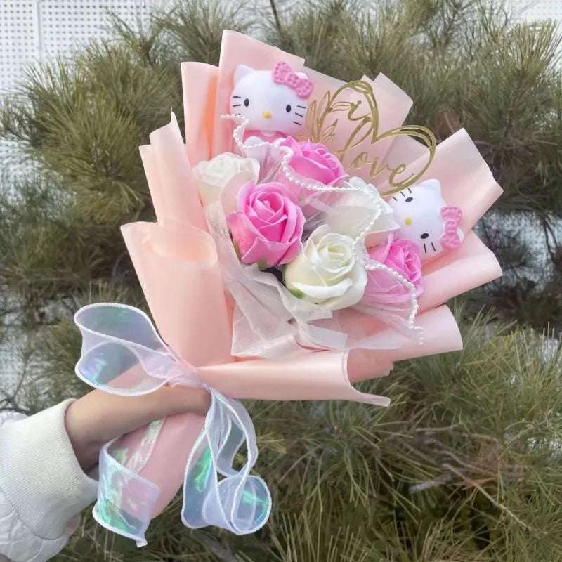 Sanrio Kawaii Hello Kitty Plush Flowers Bouquet Peach Pink Flowers - Tophatter Daily Deals