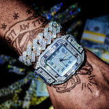 3pcs Men's Watch Set Square Watch Cuban Chain Bracelet (Silver) Apparel & Accessories > Jewelry > Jewelry Sets - Tophatter Daily Deals