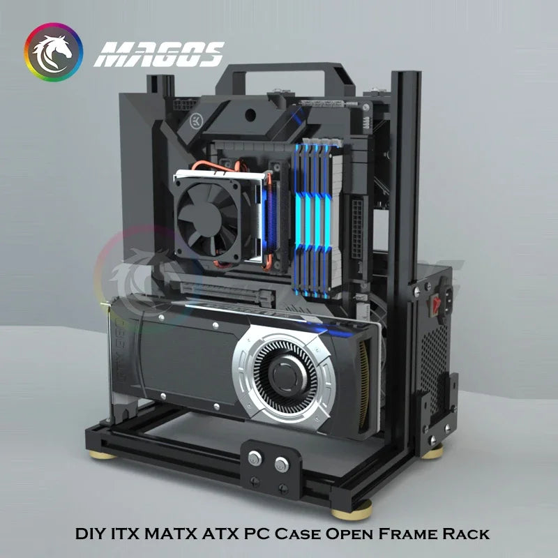 Open Frame PC Case Modular ATX MATX ITX Aluminum Rack - Tophatter Daily Deals
