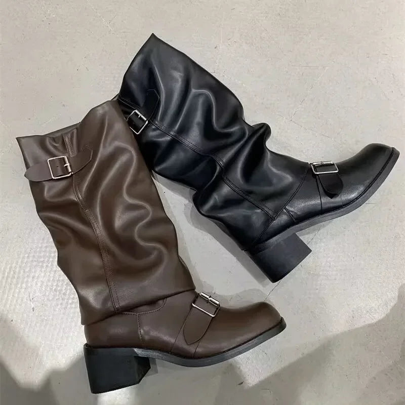 Sturdy Women’s Knee-High Platform Boots - Leather For Fall - Tophatter Daily Deals