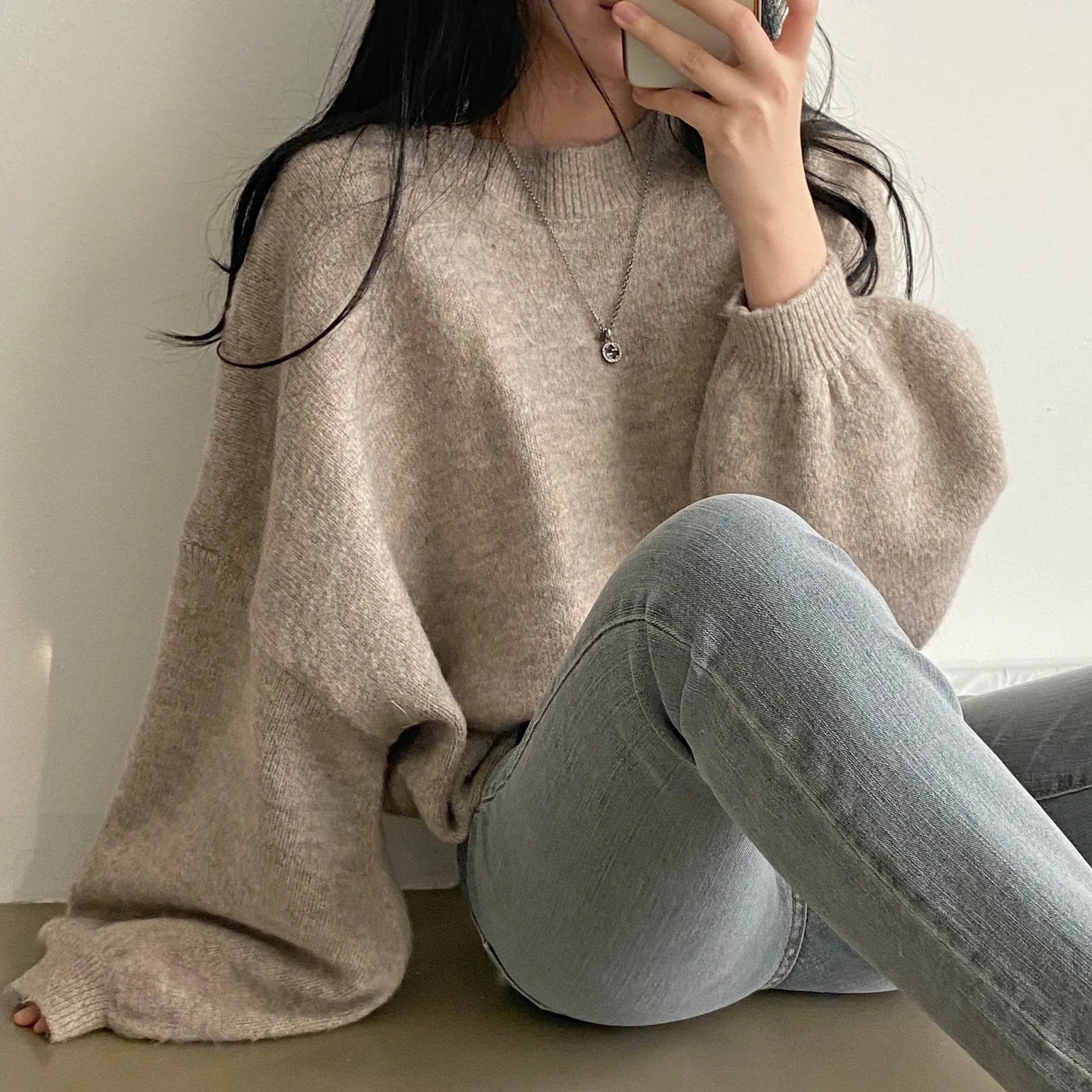 Oversized Cozy Women's Pullover - O Neck, Knit, Office Wear Apricot sweater One Size - Tophatter Daily Deals