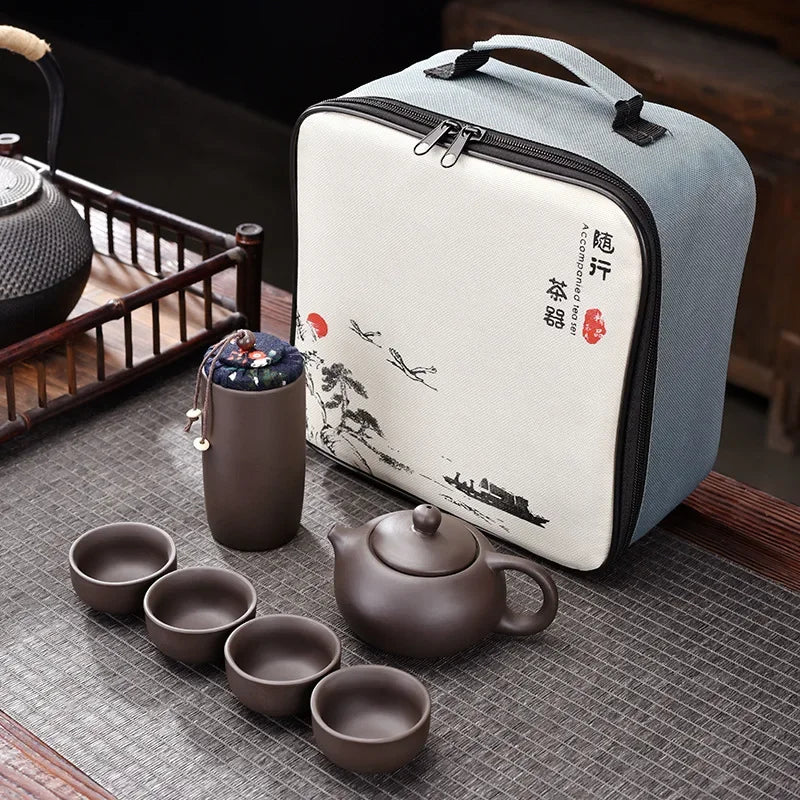 Purple Clay Travel Tea Set Portable Kung Fu Teaware Bc - Tophatter Daily Deals