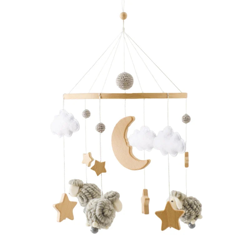 Baby Crib Mobile Wooden Musical Newborn Sensory Toys Sheep-Grey - Tophatter Daily Deals