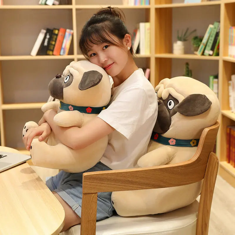 3D Brown Pug Plushie With Green Collar Animals - Tophatter Daily Deals