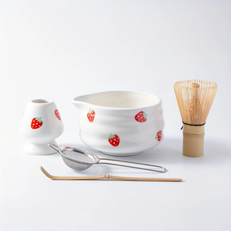 Matcha Bowl Set Ceramic Strawberry Whisk Chasen Kit - Tophatter Daily Deals