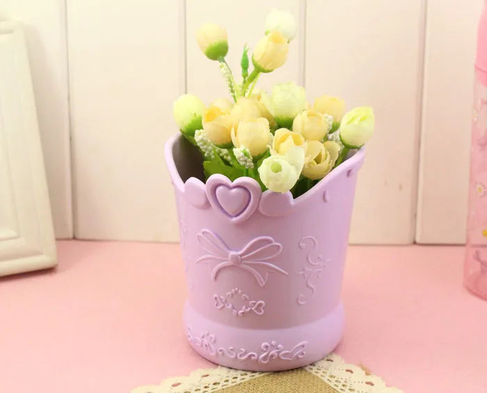 Floral Heart Pen Pot Organiser Tub Holder - Pink, Lilac, Blue Flowers - Tophatter Daily Deals