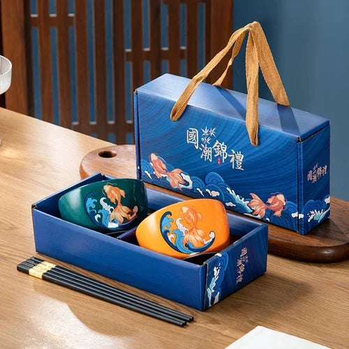 Japanese Hand Painted Ceramic Bowl Set With Chopsticks C-2Bowl 2chopsticks - Tophatter Daily Deals