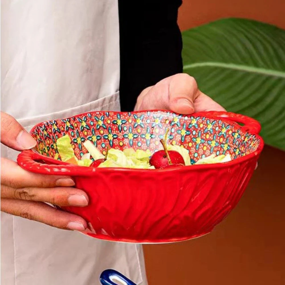 Ceramic Soup Bowl Bohemian Handle Embossed Microwave - Tophatter Daily Deals