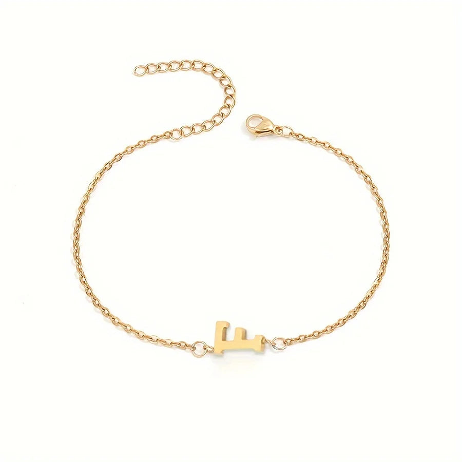 Initial Letter Bead Bracelet Thin Chain Minimalist Elegant F - Tophatter Daily Deals