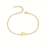 Initial Letter Bead Bracelet Thin Chain Minimalist Elegant F - Tophatter Daily Deals