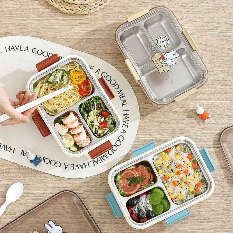 Miffy 3-Section Stainless Steel Lunch Box with Cutlery Animals - Tophatter Daily Deals