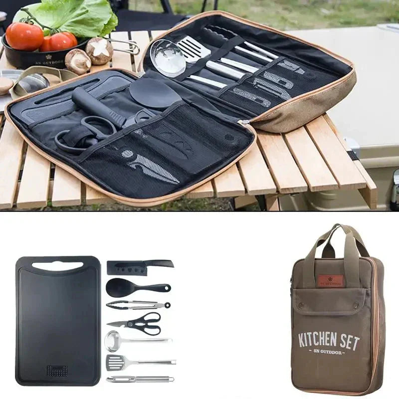 8-Piece Camping Kitchen Cookware Set Khaki Camp Cooking - Tophatter Daily Deals