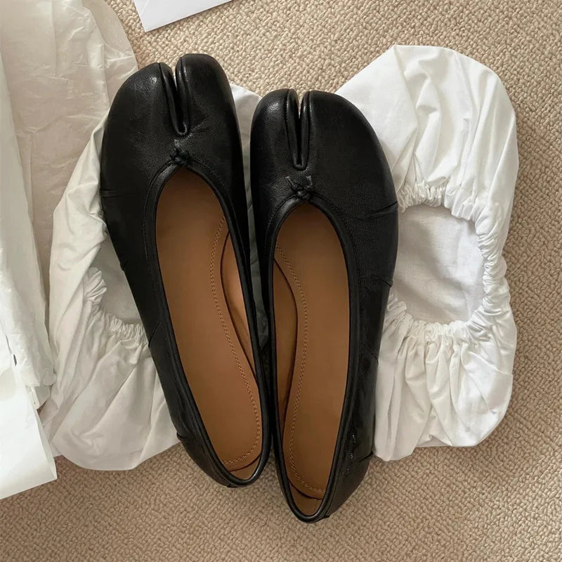 Soft Women Tabi Ballet Flats - Split Toe, Leather, Casual - Tophatter Daily Deals