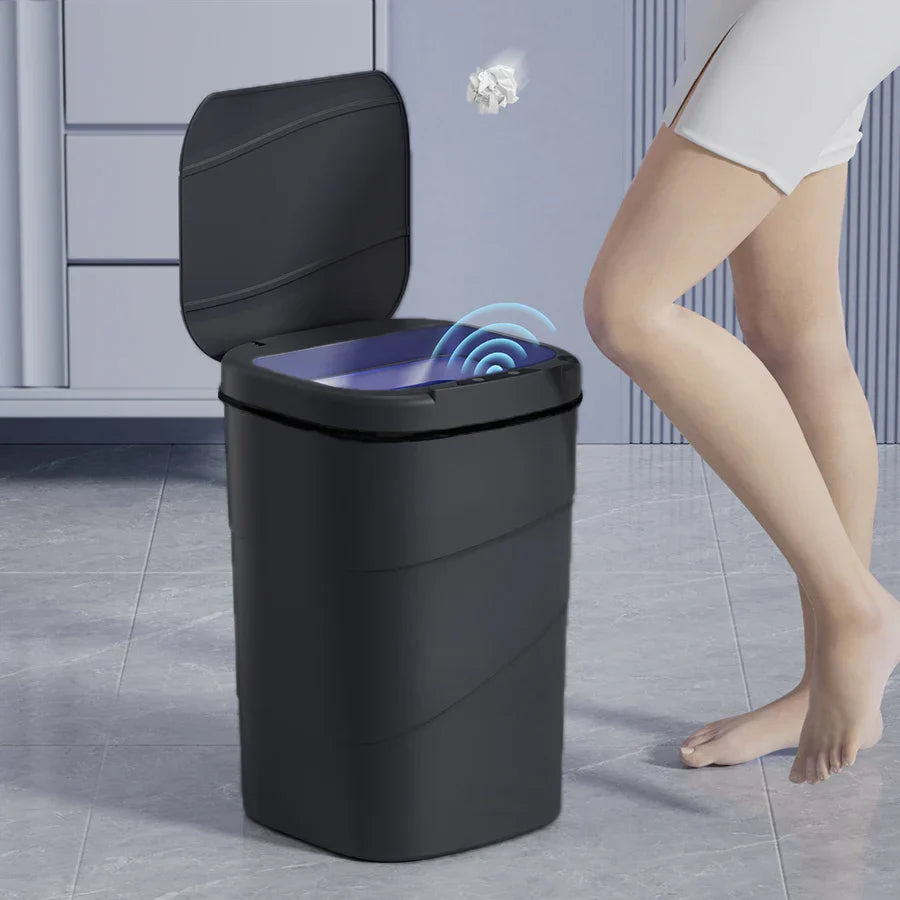Touchless Sensor Trash Can Battery Powered Hygienic Home Black 13L - Tophatter Daily Deals