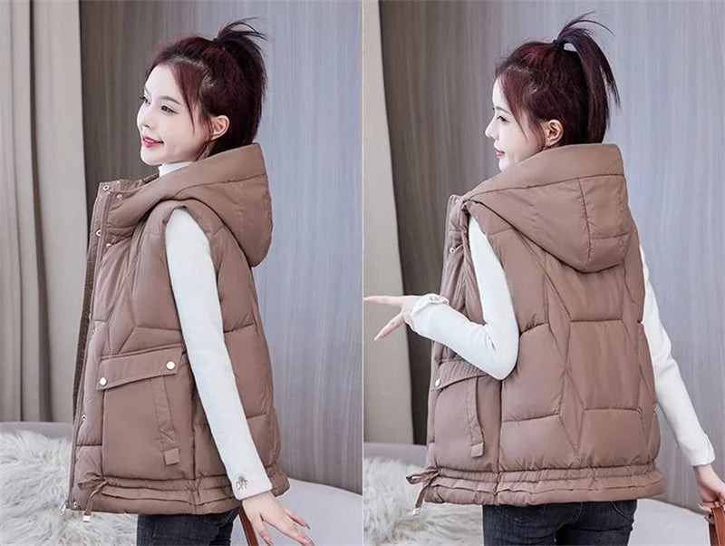 Warm Cozy Women Puffer Vest - Hooded Midlength, Winter - Tophatter Daily Deals
