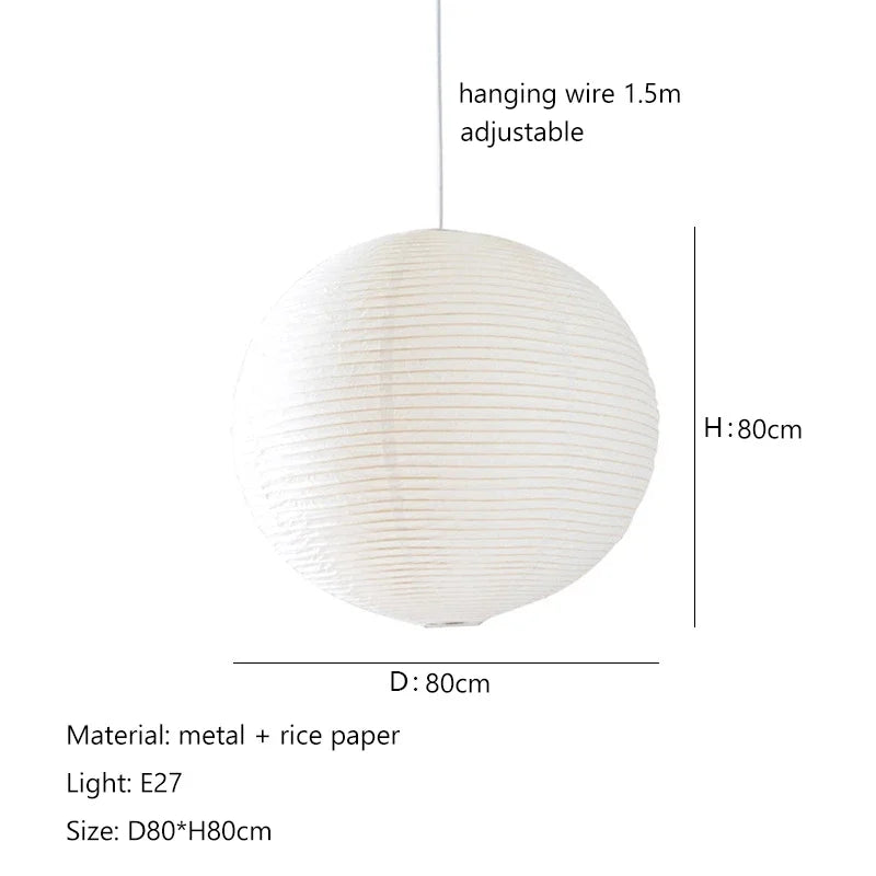 Japandi Pendant Lamp Wabi Sabi Rice Paper Round LED Dimmable D80 - Tophatter Daily Deals