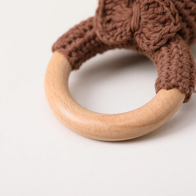 Crochet Bear Teether Rattle Ring Newborn Sensory Toys - Tophatter Daily Deals