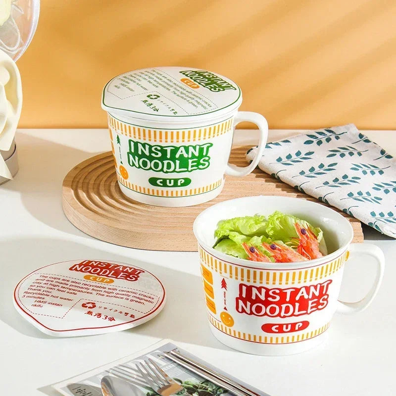Instant Noodle Bowl Ceramic With Handle And Lid Large - Tophatter Daily Deals
