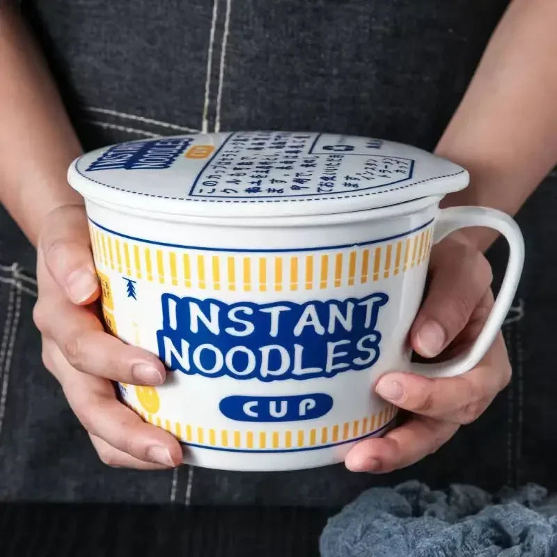 Instant Noodle Bowl With Lid Ceramic Mug Dorm And Kitchen Blue 1000ml - Tophatter Daily Deals