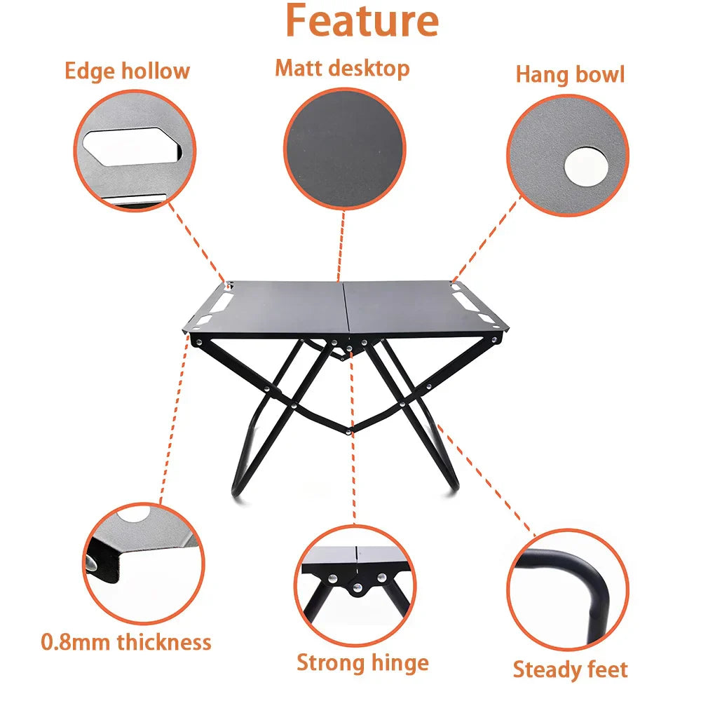 Foldable Hollowed Surface Camping Table Black Camp Furniture - Tophatter Daily Deals