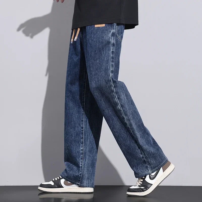 Stretchy Men Wide Leg Jeans - Drawstring Waist, Denim - Tophatter Daily Deals