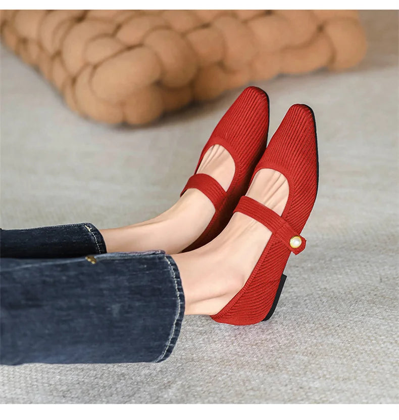 Stretchy Women Mary Jane Flats - Ribbed Knit For Spring - Tophatter Daily Deals