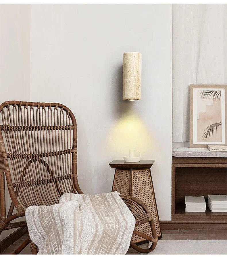 Japandi Yellow Marble LED Wall Sconce Wabi Sabi Bedside Light - Tophatter Daily Deals