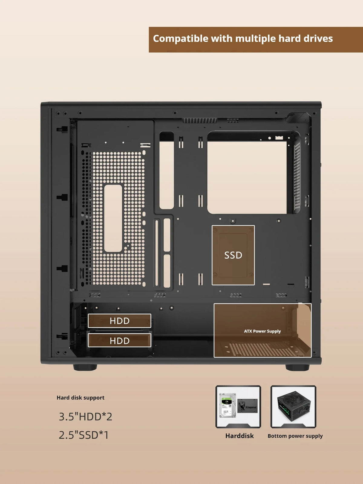 MATX PC Case Wooden Panel Tempered Glass Type C Port - Tophatter Daily Deals