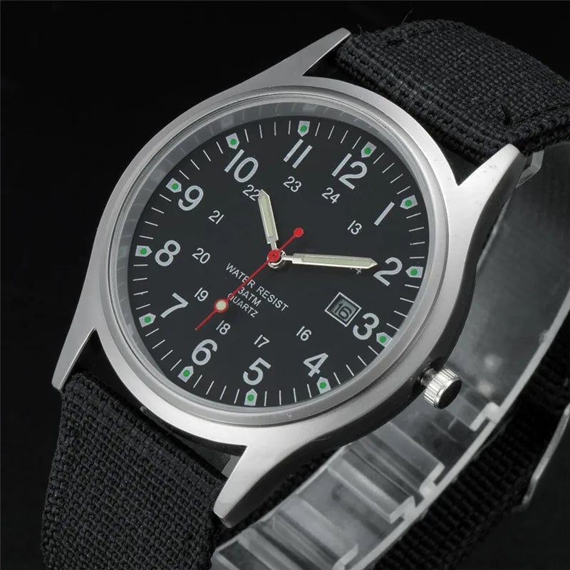 Quartz Field Watch Nylon Strap Military Style Date Luminous Black black - Tophatter Daily Deals