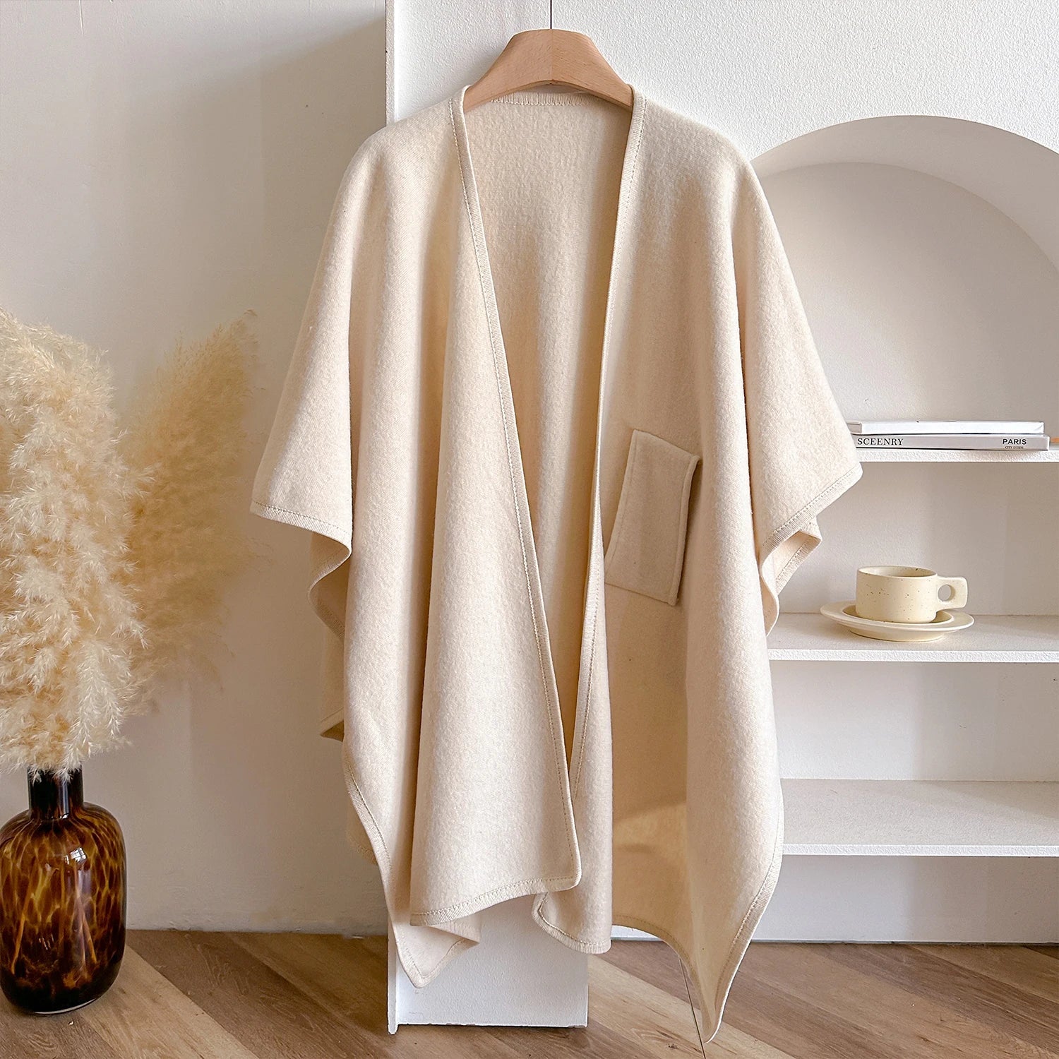Warm Womens Poncho - Draped Cape Knot, Cashmere Pashmina White - Tophatter Daily Deals