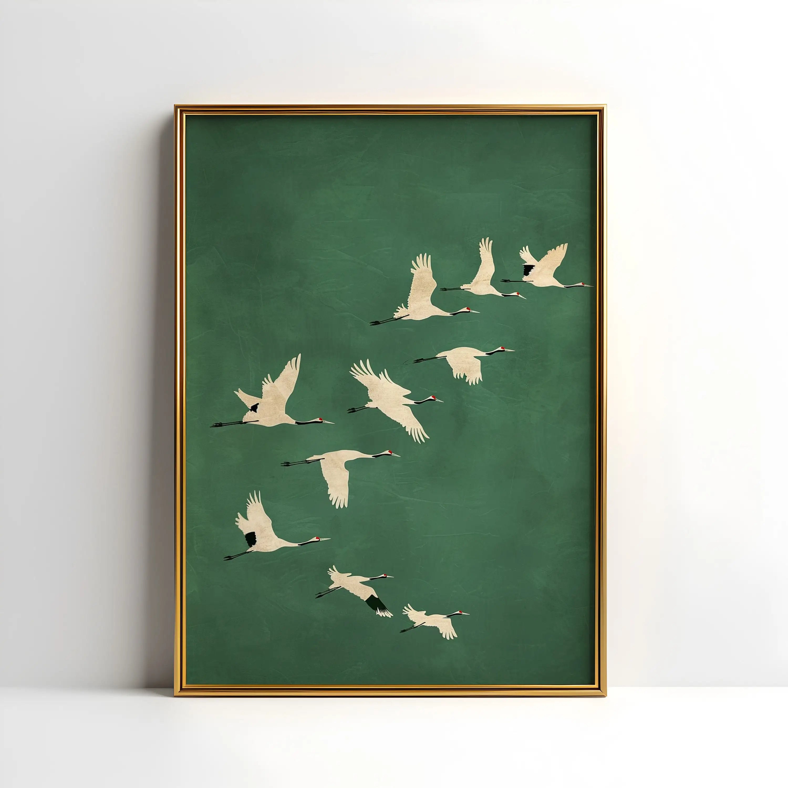Cranes Wall Art Emerald Green Canvas With Gold Accents 1 - Tophatter Daily Deals